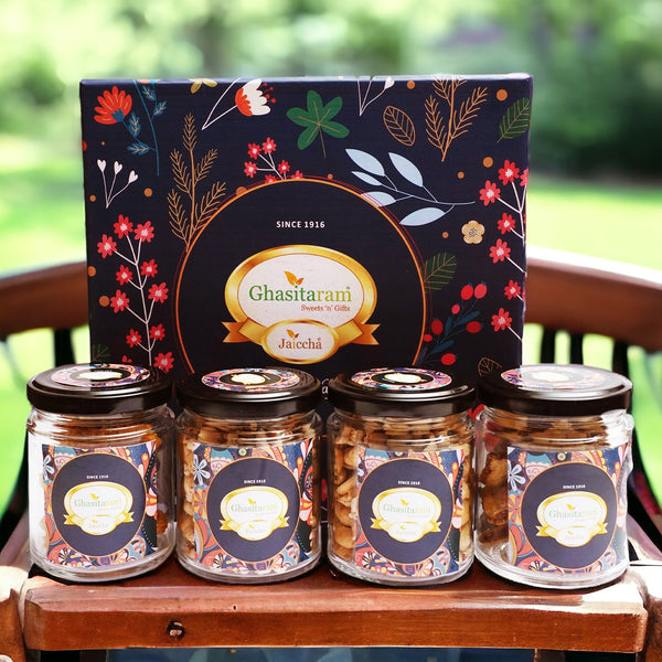 Holi Sweets| Holi Hampers| Holi Gifts Ghasitaram Hamper Box with Assorted Namkeen Jars