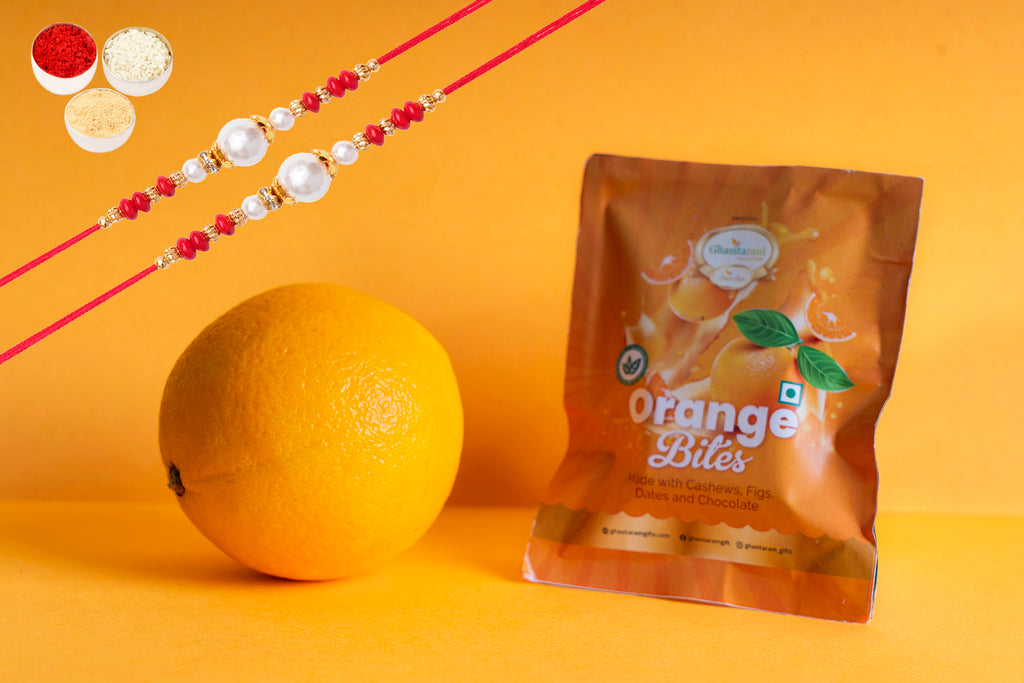 Orange Bites Pack of 5 with 2 Rakhis