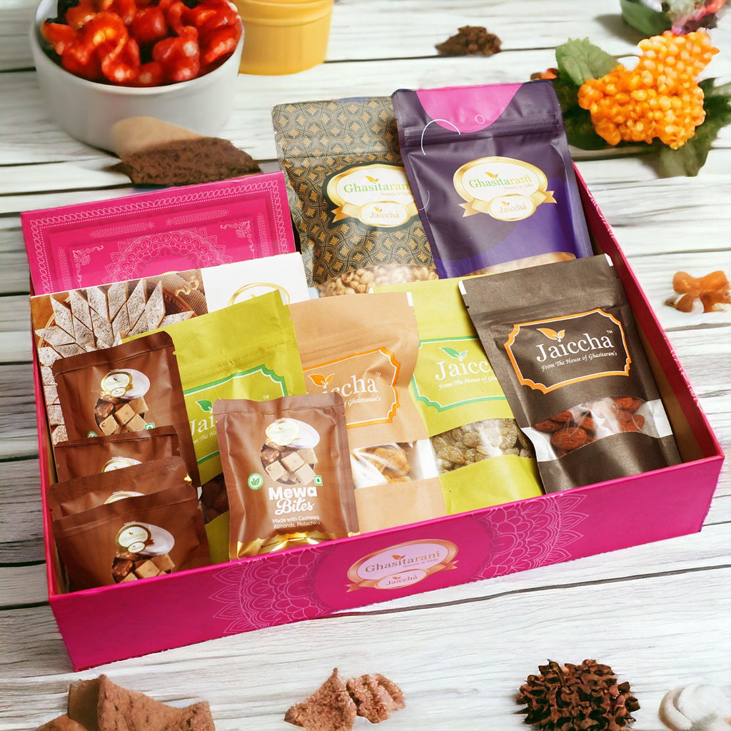 Corporate Gifts-Ghasitaram Big Hamper Basket of 13 Goodies