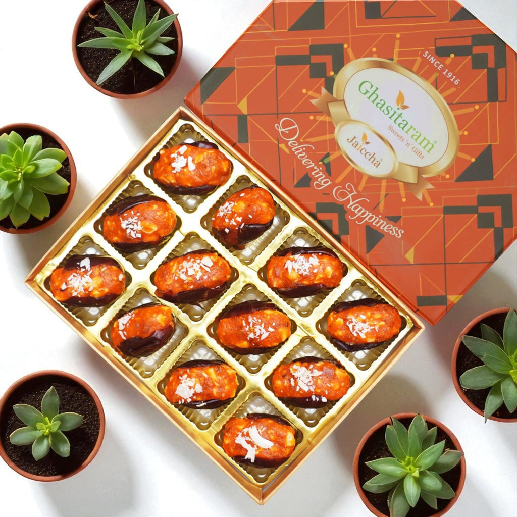Diwali Gifts-Orange Stuffed Dates 12 pcs in premium box