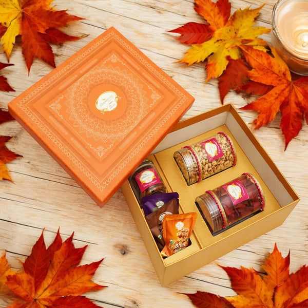 Orange Hamper Box of Sweets / Bites, Namkeen and Dryfruit- Ohb-1