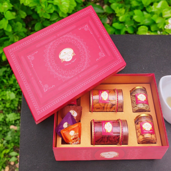 Big Pink Hamper Box of Sweets / Bites, Namkeen and Dryfruit- Phb-1