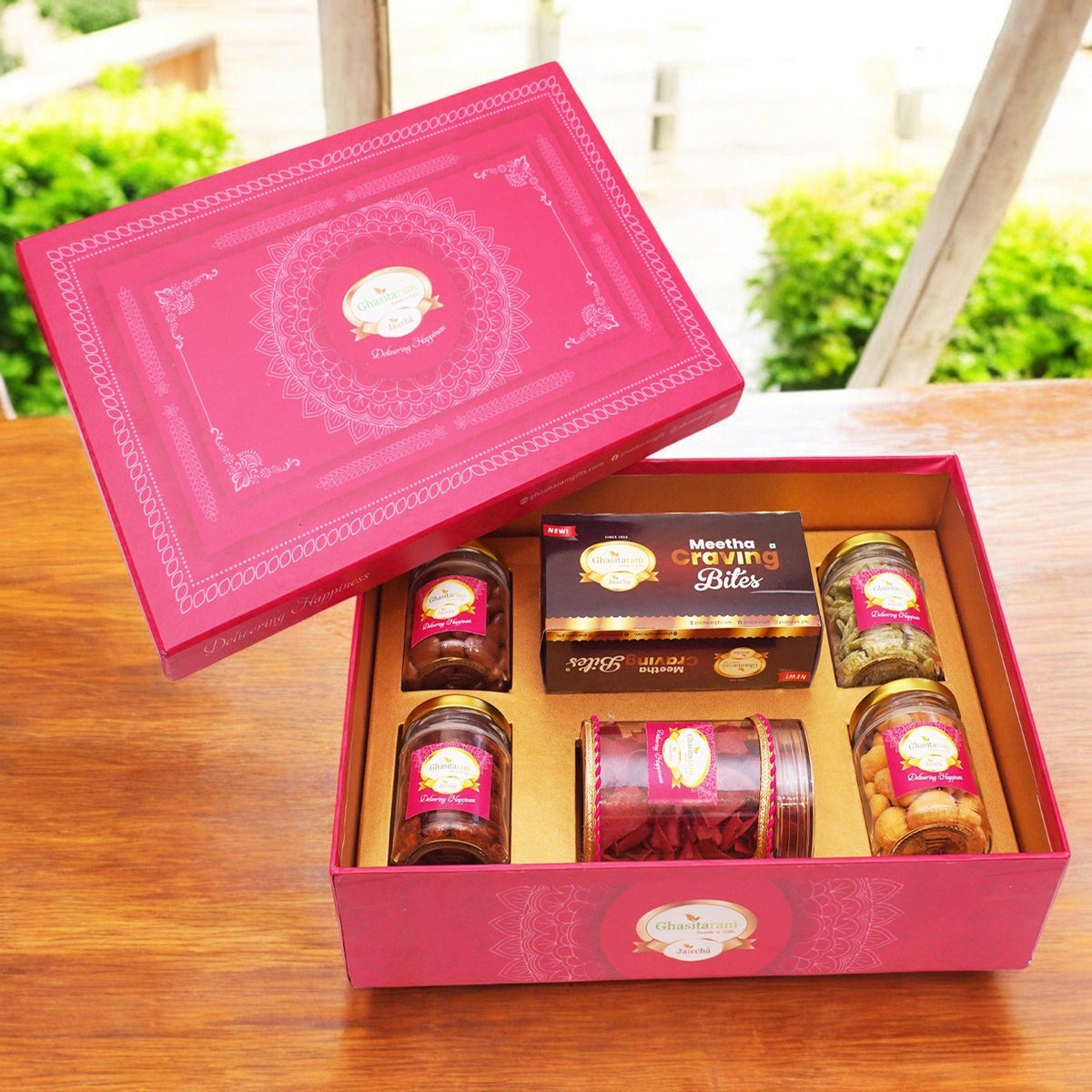 Big Pink Hamper Box of Sweets / Bites, Namkeen and Dryfruit- Phb-2