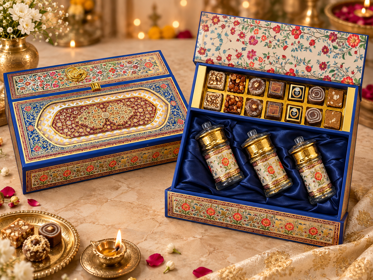 Diwali Gifts-Blue traditional Print Box