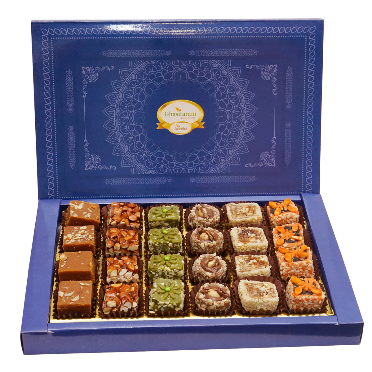 Rectangle Woven Tray with Assorted dryfruit Sweets, namkeen,Dry Fruit, mithai Pouches 