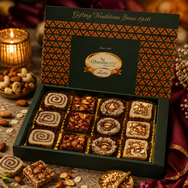 Assorted dry fruit sweets 12 pcs with Rakhi