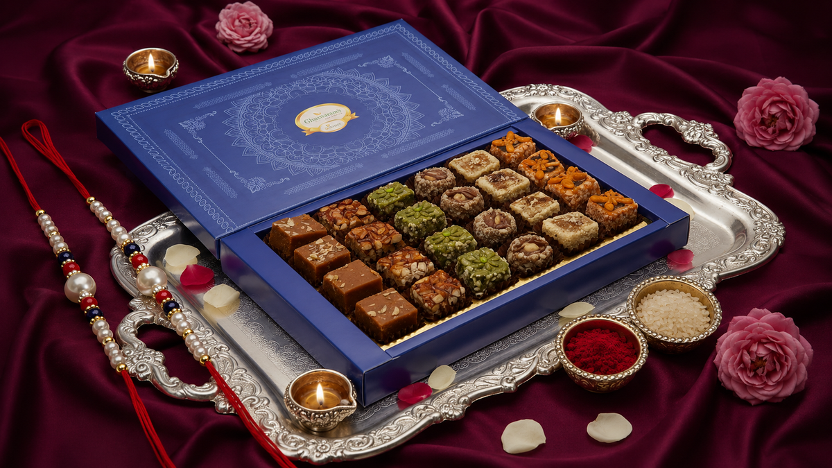Assorted dry fruit sweets 24 pcs with 2 Rakhis