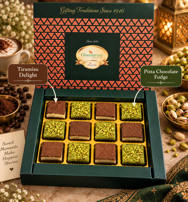 Diwali Sweets-Tiramisu and Pista Chocolate Fudge box