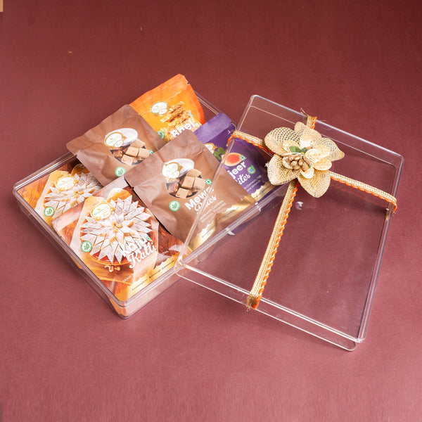 Corporate Gifts-Acrylic Gift box of Assorted Mithai Pouches