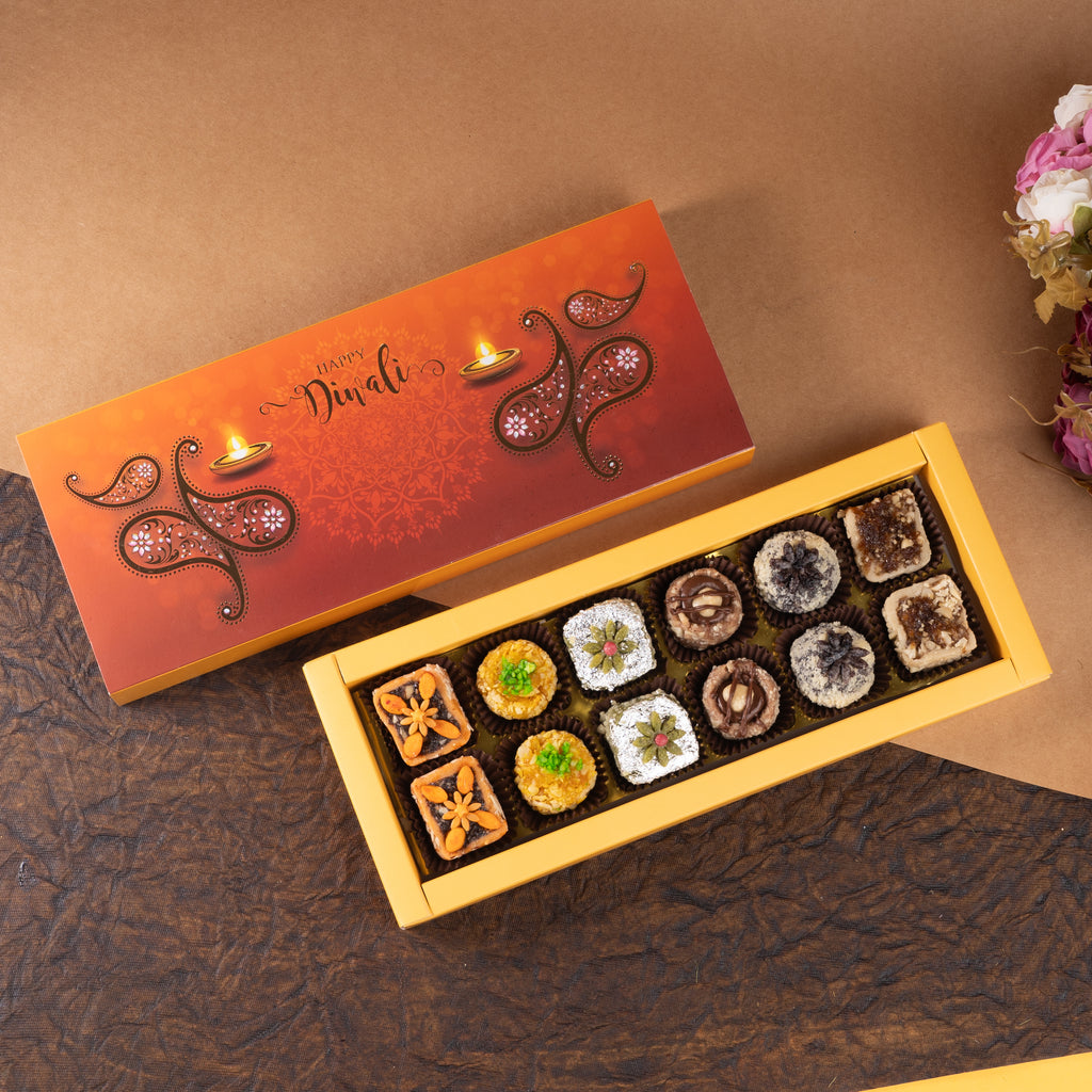 Corporate Gifts-Happy diwali box of assorted dry fruit sweets 12 pcs