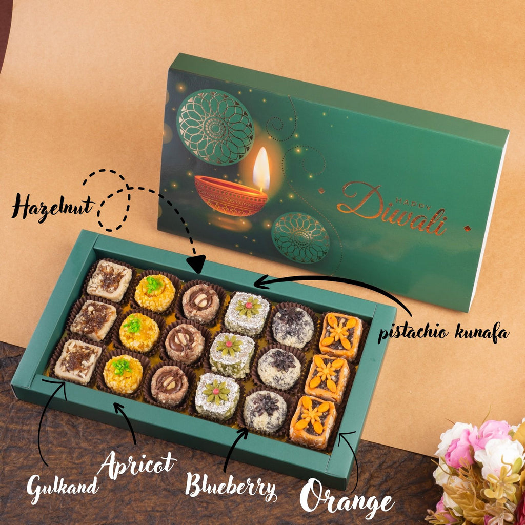 Corporate Gifts-Happy diwali box of assorted dry fruit sweets 18 pcs