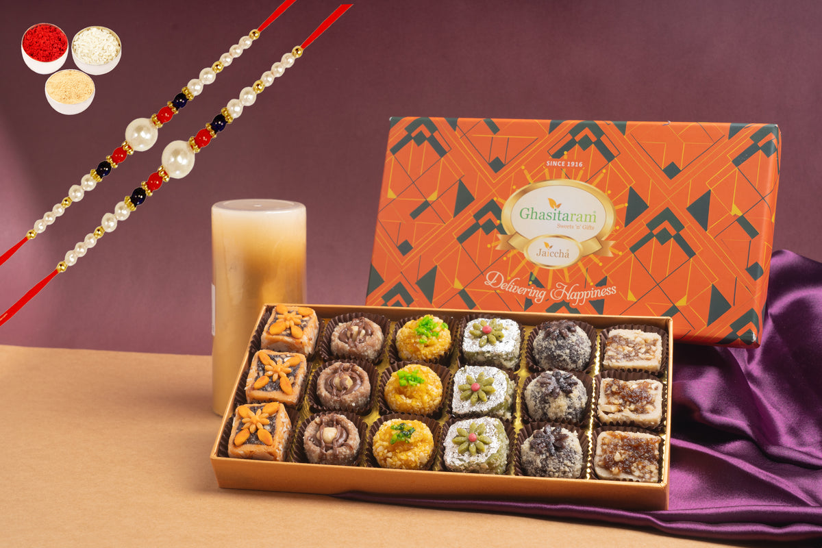 Assorted Dryfruit Sweets in Premium Box 18 pcs  with Rakhi