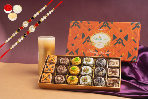 Assorted Dryfruit Sweets in Premium Box 18 pcs  with Rakhi