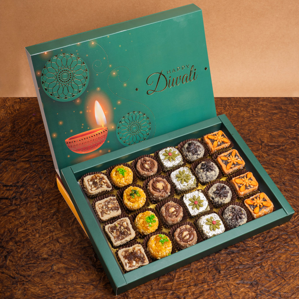 Corporate Gifts-Happy diwali box of assorted dry fruit sweets 24 pcs