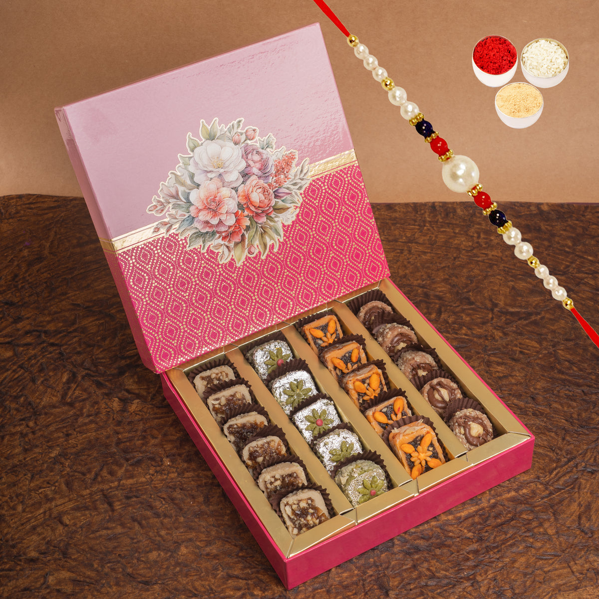 Gift Box of Assorted Dryfruit Sweets with Rakhi