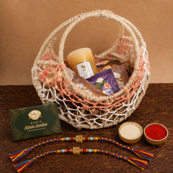 Ring Basket with Assorted Dry Fruit Sweets, dryfruits, and mithai Pouches