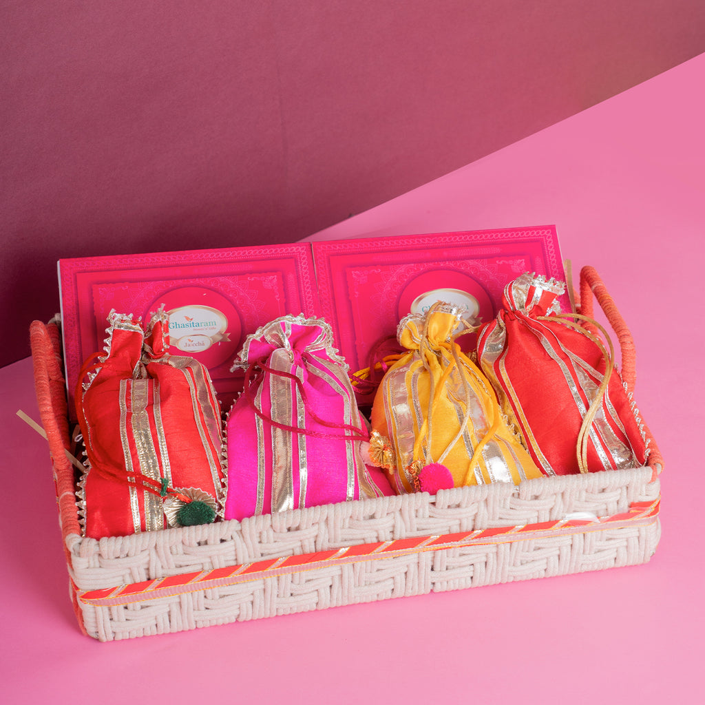 Rectangle Woven Basket of Til laddoo|Gachak|Revadi|Lohri Sweets|lohri hampers