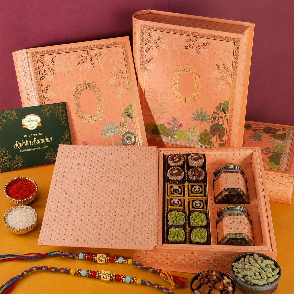 Book Print Wedding hamper Box With 2 Rakhis