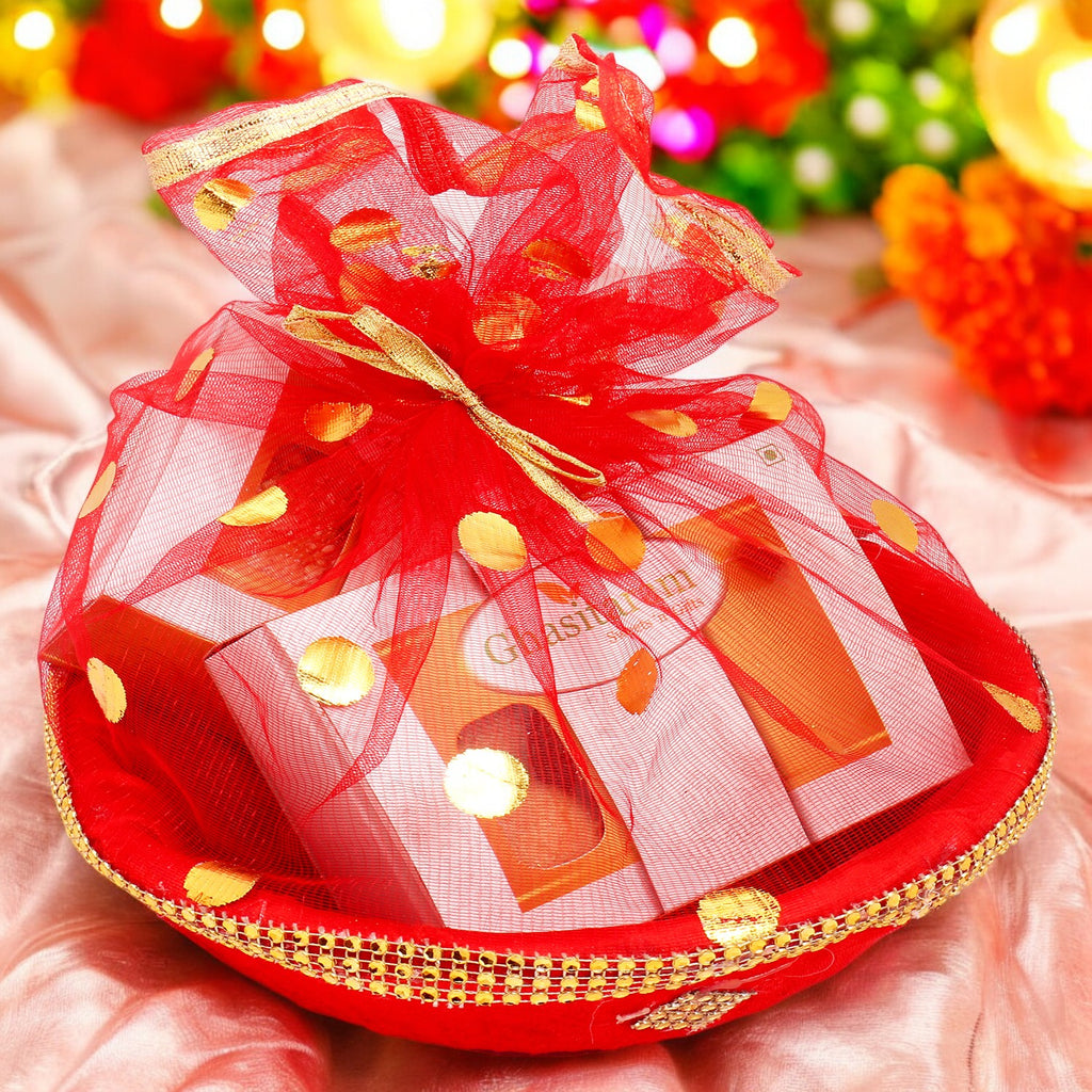 Lohri Gifts Sweets- Revadi and Gachak in Red Potli