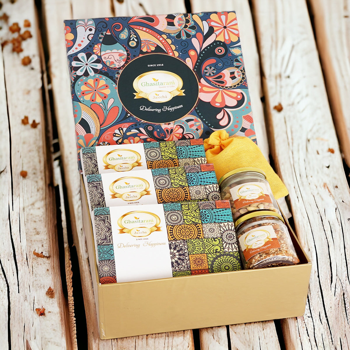 Lohri Hamper Box Big of Til Laddoo, Khajoor, Gachak, Revadi ,Til almonds, Peanuts