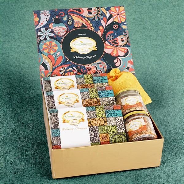 Lohri Hamper Box Big of Til Laddoo, Khajoor, Gachak, Revadi ,Til almonds, Peanuts