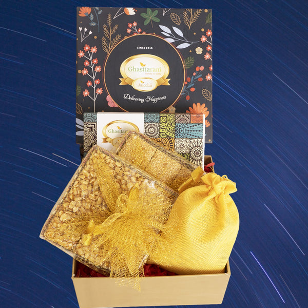 Lohri Hamper Box Small of Til laddoo, Khajoor Peanut Chikki and Revadi