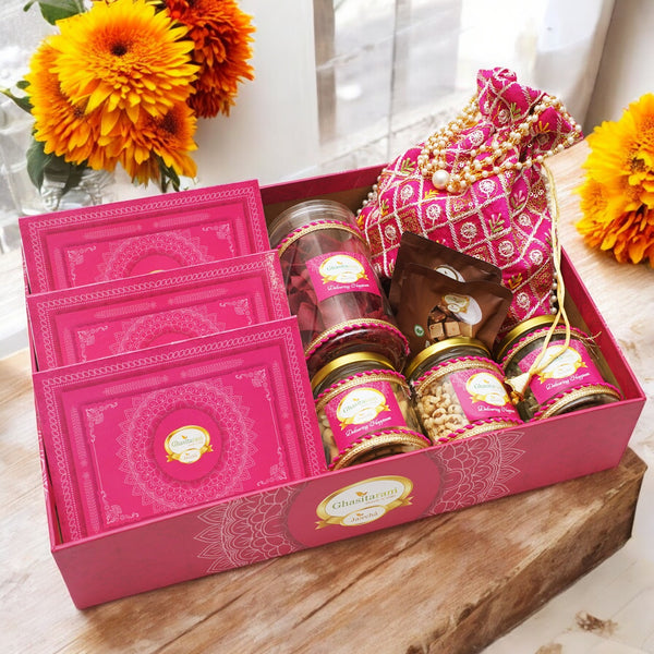 Lohri Pink Hamper Tray of 12 goodies