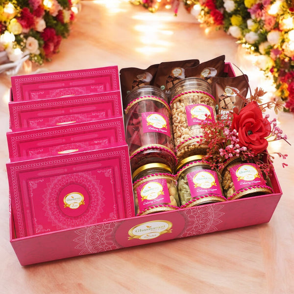 Lohri Pink Hamper Tray of 13 goodies