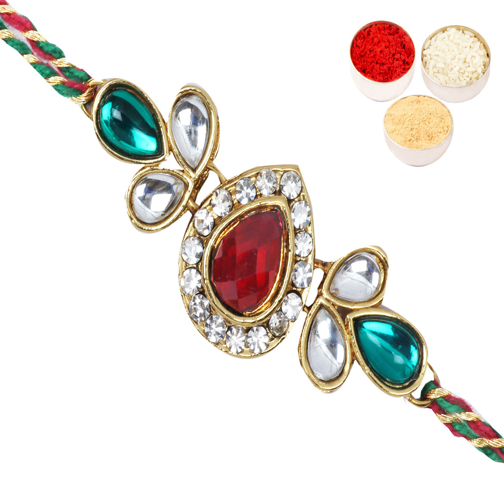 Rakhis online USA - J-2908 Leaf Jewel Rakhi