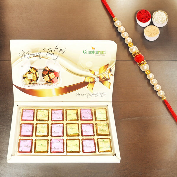 Ghasitaram Mewa Bites Gift Box | Rakhi Sweets Hamper with Beads Rakhi | Rakshabandhan Mithai Gift for Brother