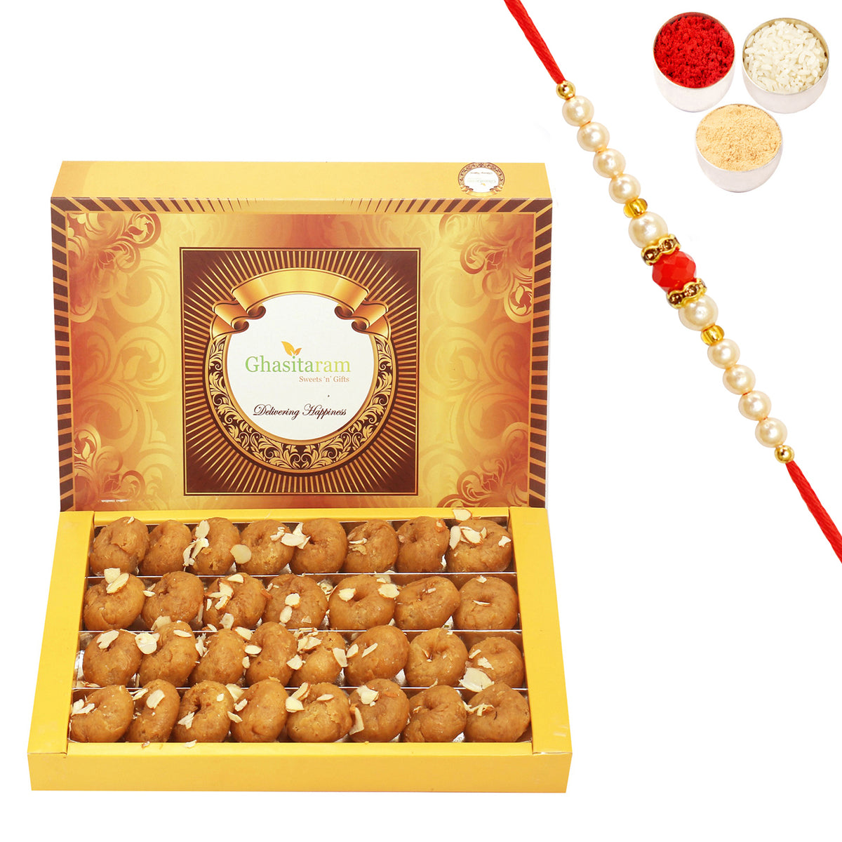 Ghasitaram's Delicious  Balushai (800 gms) with Beads Rakhi