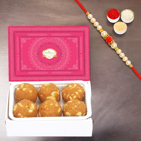 Ghasitaram's Special Besan Laddoo (200 gms) with Pearl Beads Rakhi