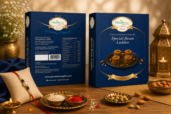 Ghasitaram's Special Besan Laddoo  with Pearl Beads Rakhi