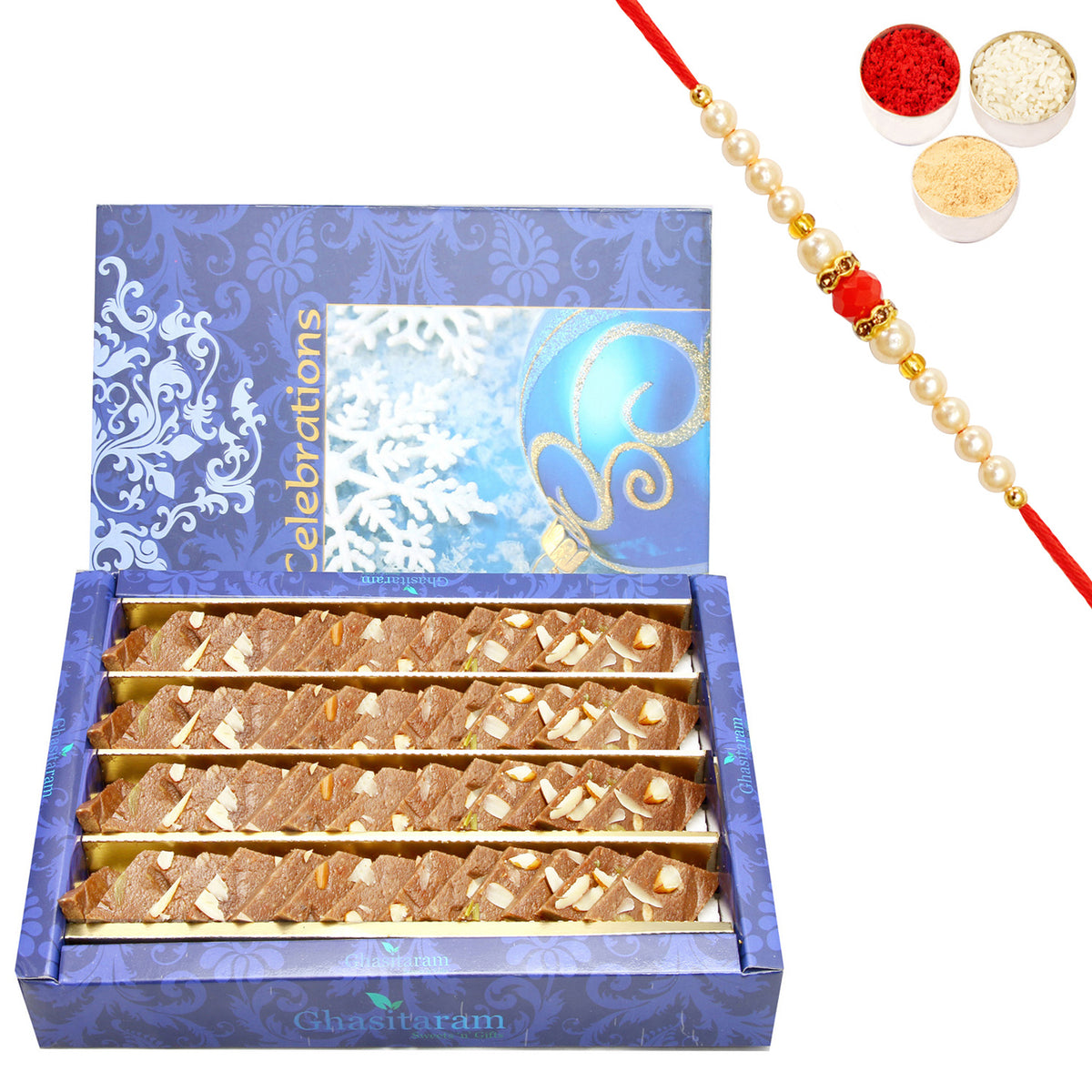 Ghasitarams Sweets Chocolate Kaju Katli 800 gms with Beads Rakhi