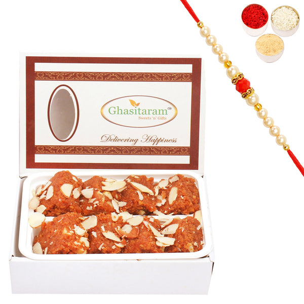 Ghasitaram's Special Dodha Barfi (200 gms) with Beads Rakhi