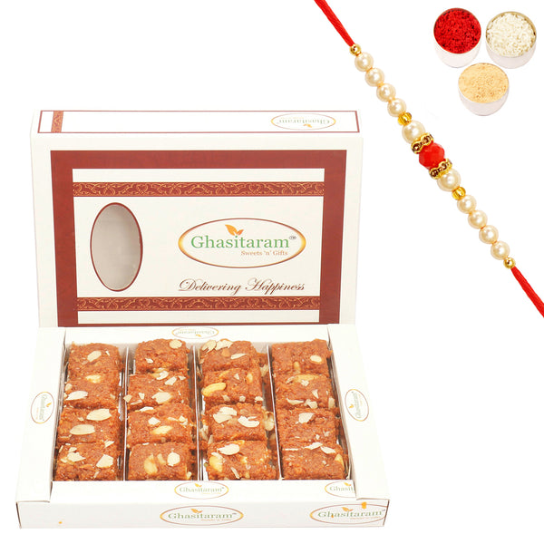 Ghasitaram's Special Dodha Barfi (400 gms) with Beads Rakhi
