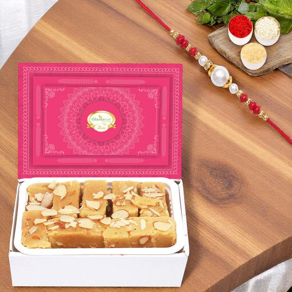 Soft Mysore pak (200 gms)with Pearl Beads Rakhi