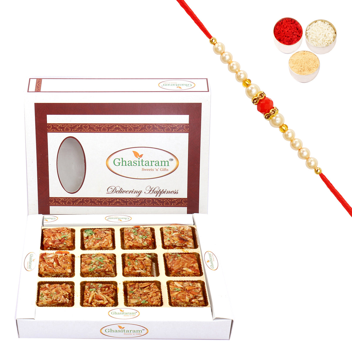 Roasted Almond Delight 12 pcs with Beads Rakhi