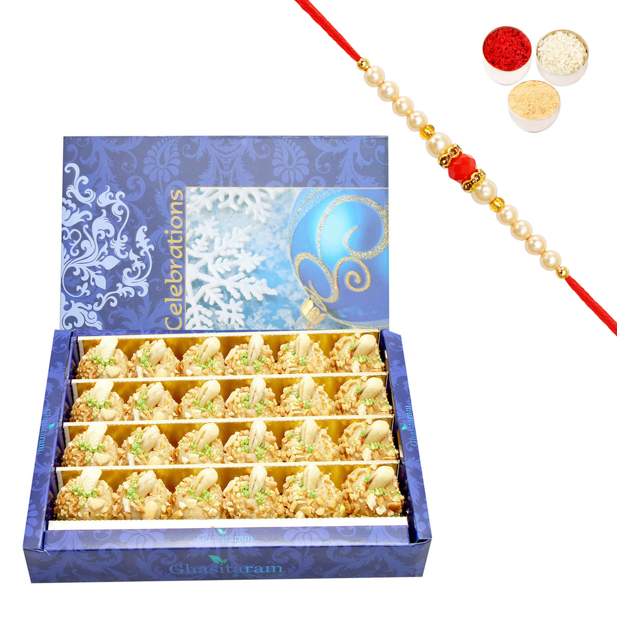 Roasted Kaju Laddoo (800 gms) with Beads Rakhi