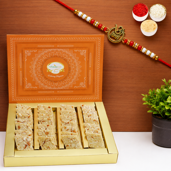 Sugarfree Pure Kaju Katlis Box  with Om Rakhi
