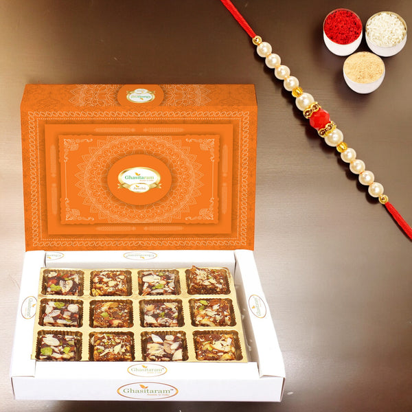 Sugarfree Sweets - Ghasitarams Natural Sugarfree Mix 200 gms with Pearl Beads Rakhi