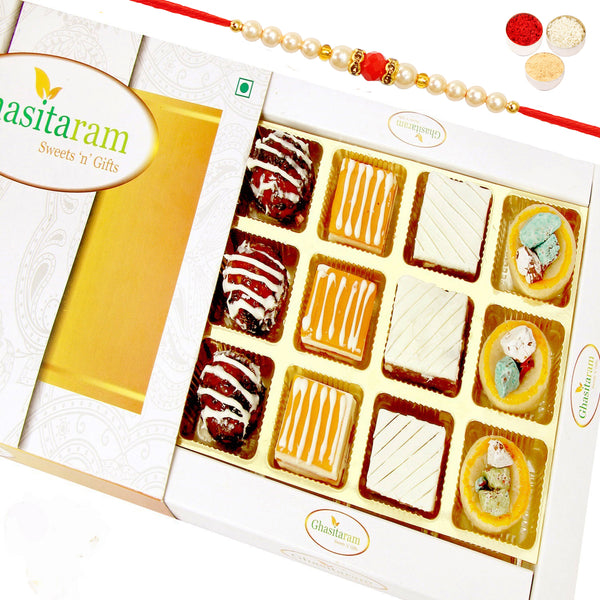 Assorted Exotic Cashew Sweets 12 pcs with Beads Rakhi