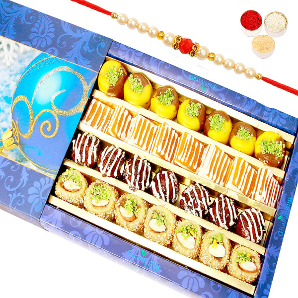 Exotic Mix Sweets 400g | Rakhi Gift Hamper with Pearl Beads Rakhi | Rakshabandhan Assorted Mithai Box for Brother