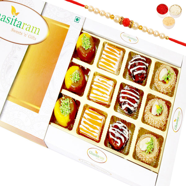 Assorted Exotic Mix Sweets 12 pcs with Beads Rakhi