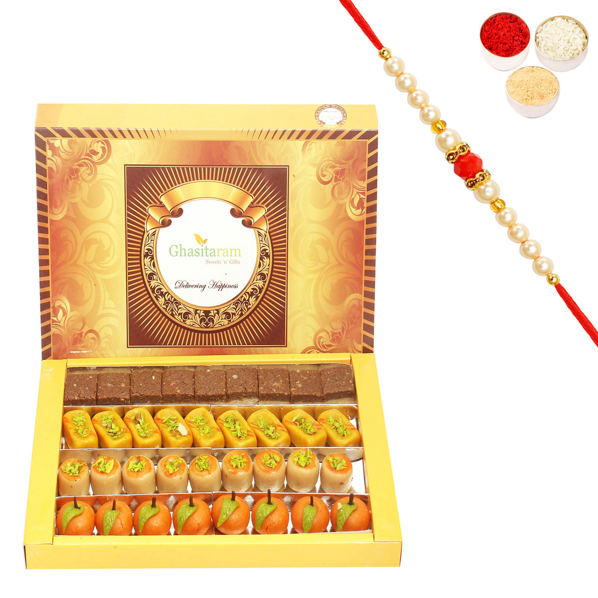 Assorted Sweets Box (800 gms) with Beads Rakhi