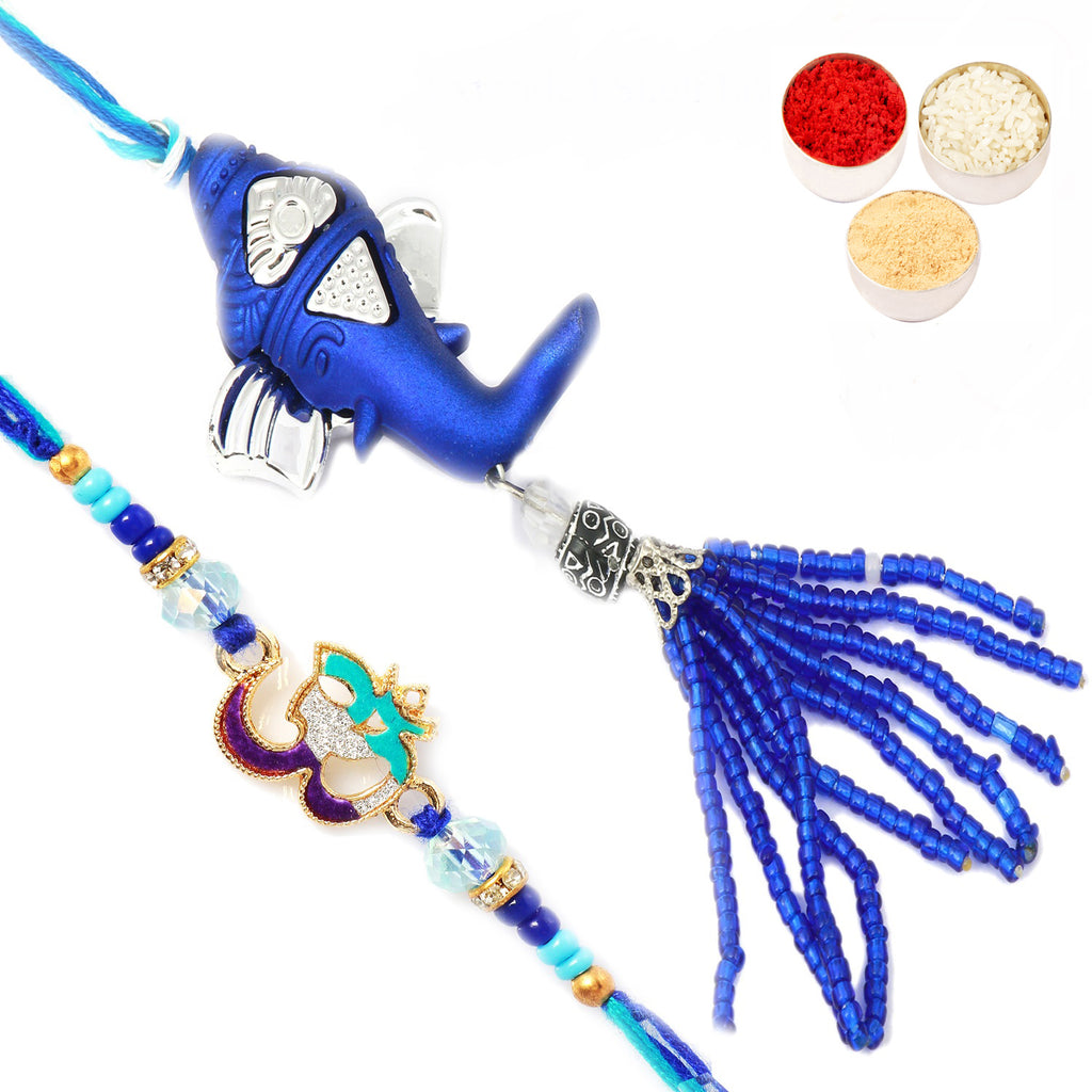 Rakhis Online USA- Blue Ganesha Om Bhaiya Bhabhi Rakhi