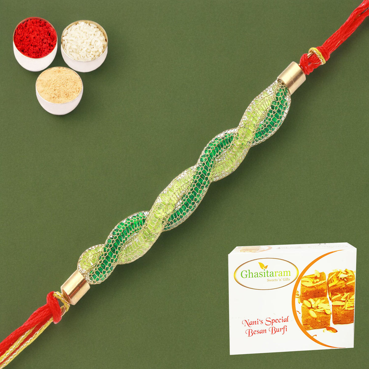 Rakhis Online UK-0057 Never leave me Rakhi  with 200 gms Besan Barfi