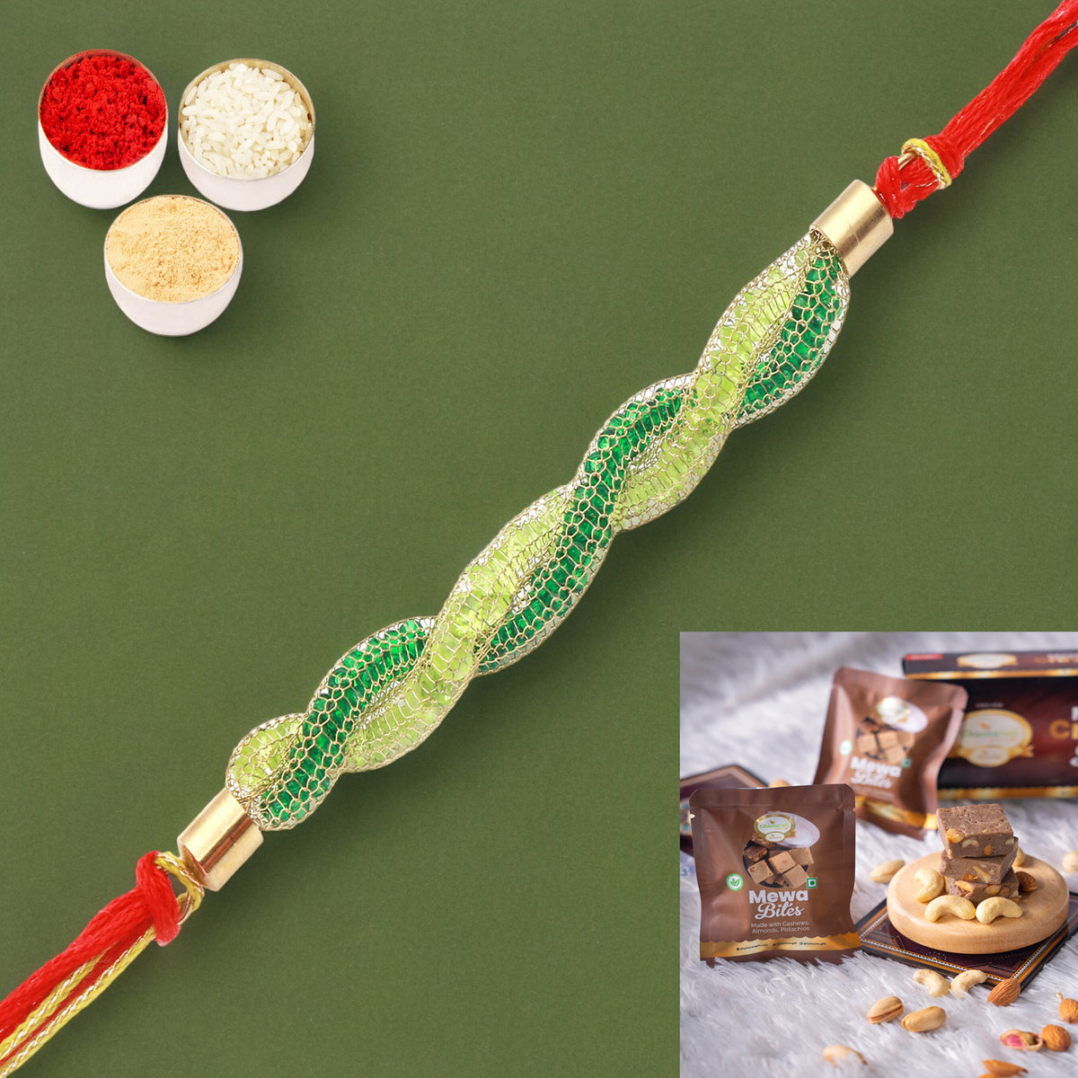 Rakhis Online UK-0057 Never leave me Rakhi  with  Mewa Bites box