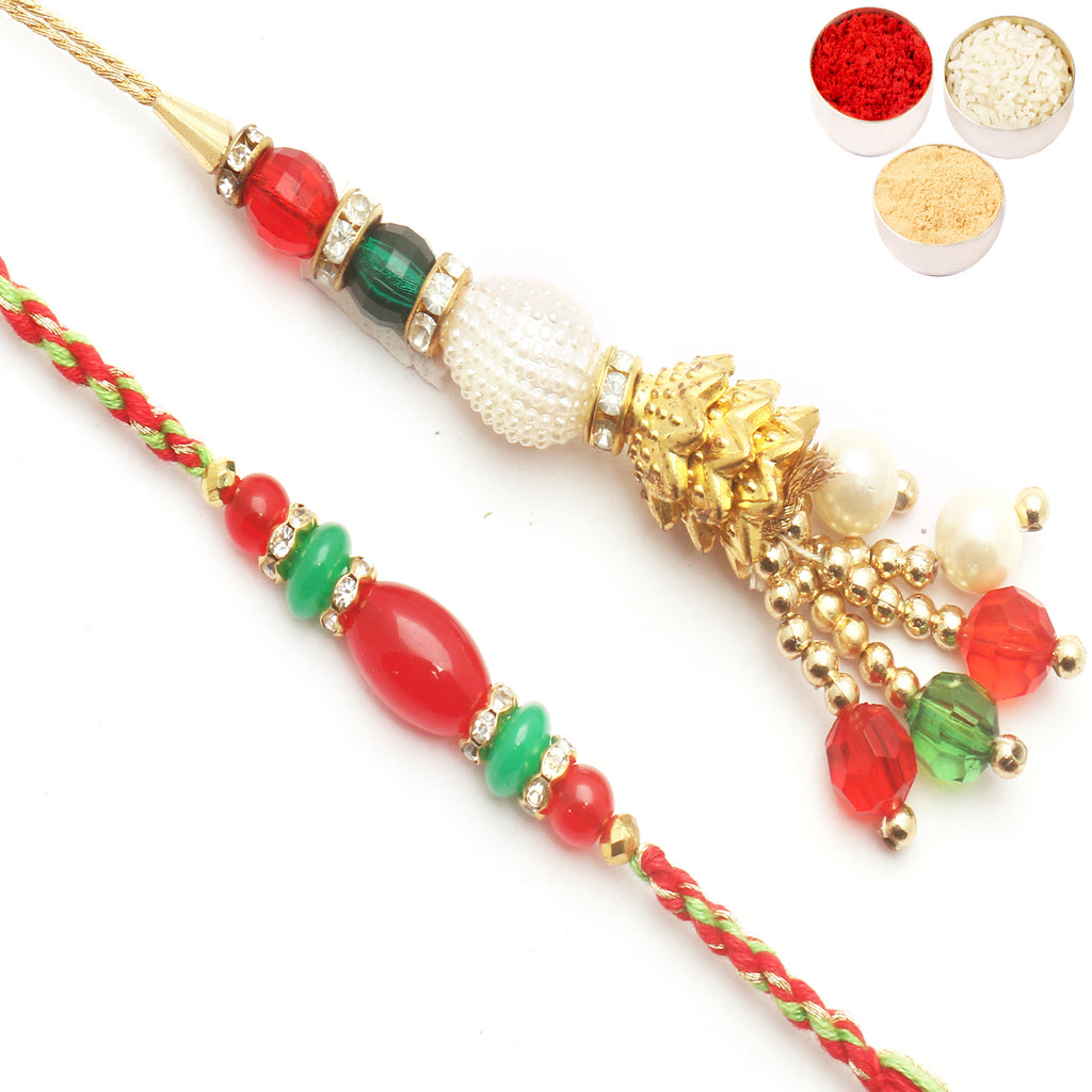 Rakhis online USA -Dazzling pearls Bhaiya Bhabhi Rakhi