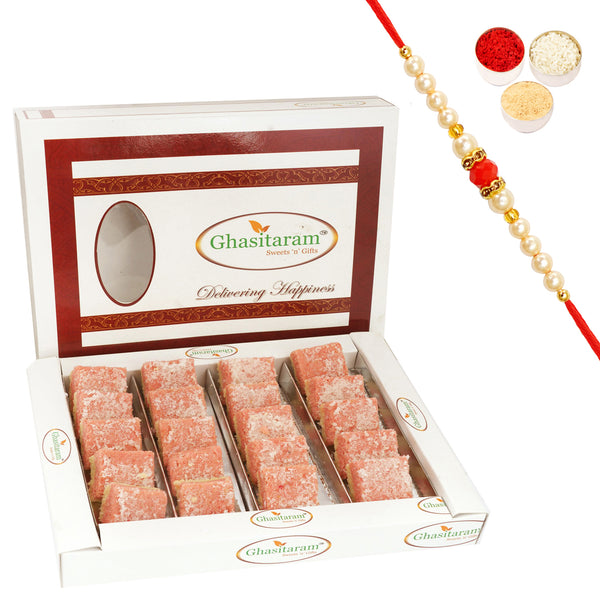 Mawa Coconut Barfi 400 gms with Beads Rakhi